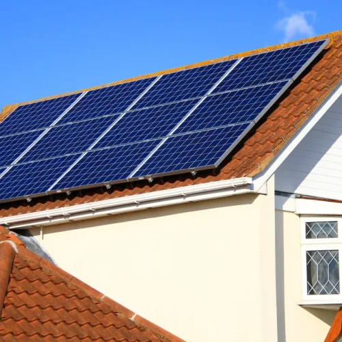 Residential solar panels installed on a home roof for energy efficiency